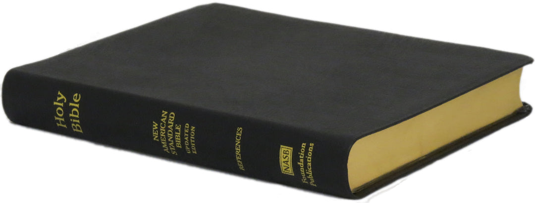 NASB 1995 Large Print Ultrathin Reference Bible, black genuine cowhide leather, angled side view