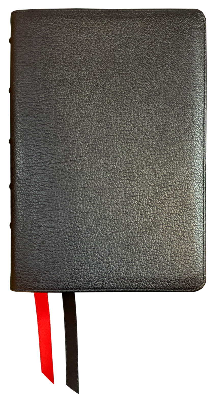 NASB 2020 Prime Large Print Compact Bible, black premium goatskin leather cover with ribbon markers