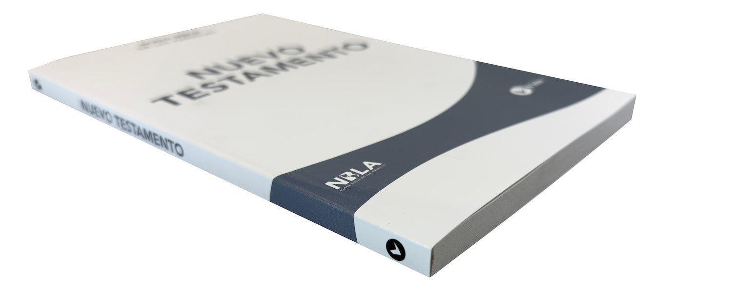 NBLA New Testament, white paperback cover, angled side view